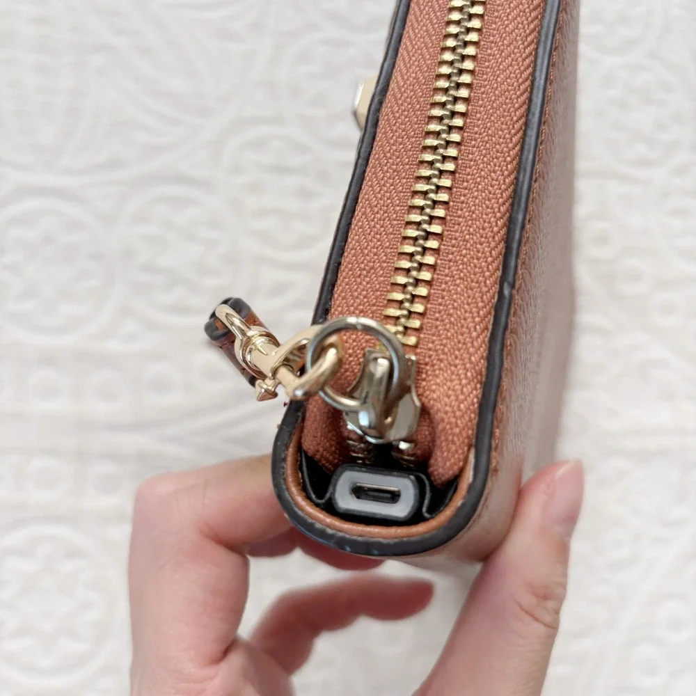 Rebecca Minkoff Regan Zip Wristlet with Lightning Charger, Brown Pebbled Leather